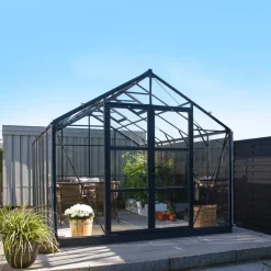 Elmholm Exclusive drivhus antracit med hærdet glas, inkl. sokkel 13,29 m²