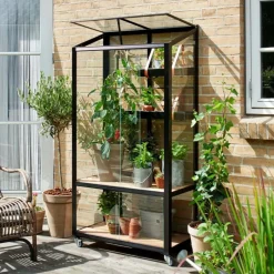 Juliana Urban City Greenhouse vægdrivhus sort med hærdet glas 0,32 m²