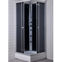 Milobad brusekabine rondo med massagedyser 80x80 cm hvid/grå