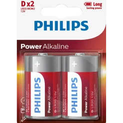 Philips Alkaline LR20 batteri 2 stk.