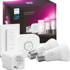 Philips Hue startsæt E27 2-pak m/Hue bridge/smart plug/Dimmer switch