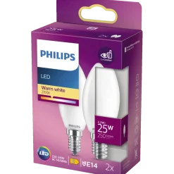 Philips Kerte LED pære E14 25W 2 pack