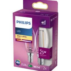 Philips Kerte LED pære E14 25W 2 pack
