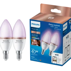 Philips Smart LED farve kertepære E14 4,9W C37 2-pak