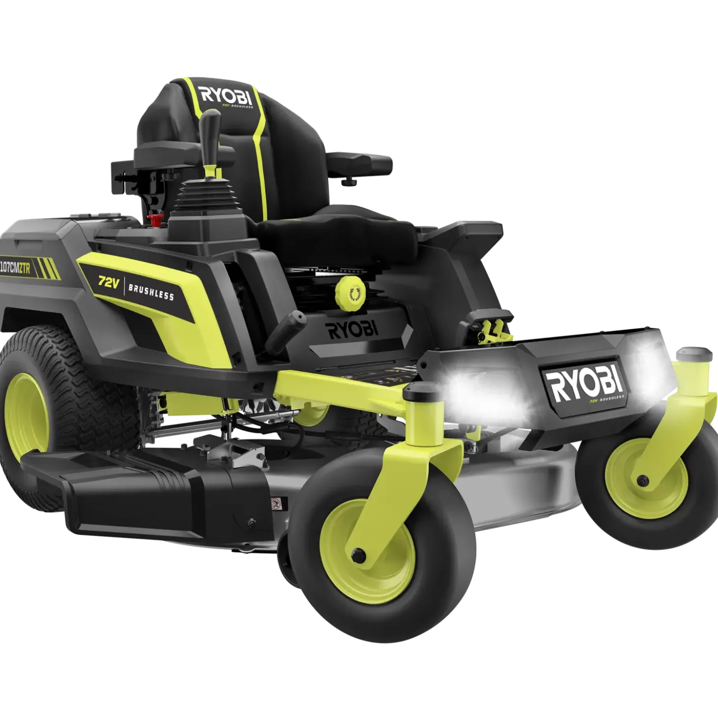 Ryobi RY72ZTRX107-210 72V 107 cm zero turn plæneklipper 2x10 Ah batt.