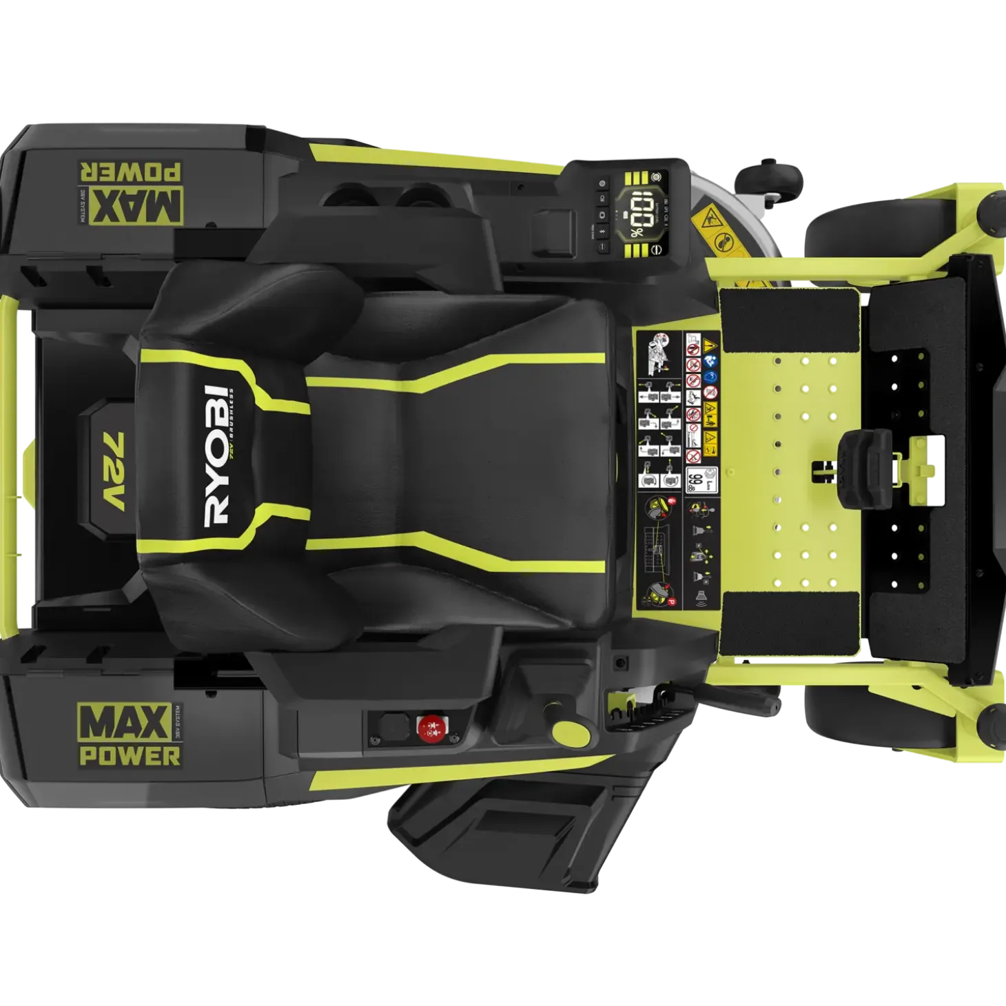 Ryobi RY72ZTRX107-210 72V 107 cm zero turn plæneklipper 2x10 Ah batt.