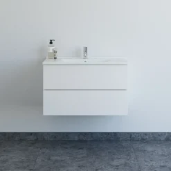 Scanbad Aria badmøbel m/vask, 2 skuffer, push open, hvid mat 81 cm