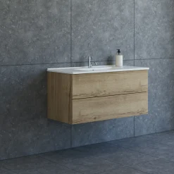 Scanbad Aria badmøbel m/vask, 2 skuffer, push open, natur eg 81 cm