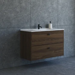 Scanbad Delta badmøbel m/Karat vask, 2 skuffer, brun eg 100 cm