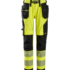 Snickers hi-vis stretch arbejdsbukser med hylsterlommer gul/sort str. 60