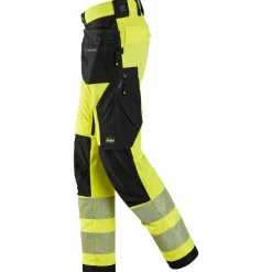 Snickers hi-vis stretch arbejdsbukser med hylsterlommer gul/sort str. 60