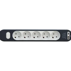 5-stikdåse med ledning og USB A+C uden jord 1,4 m